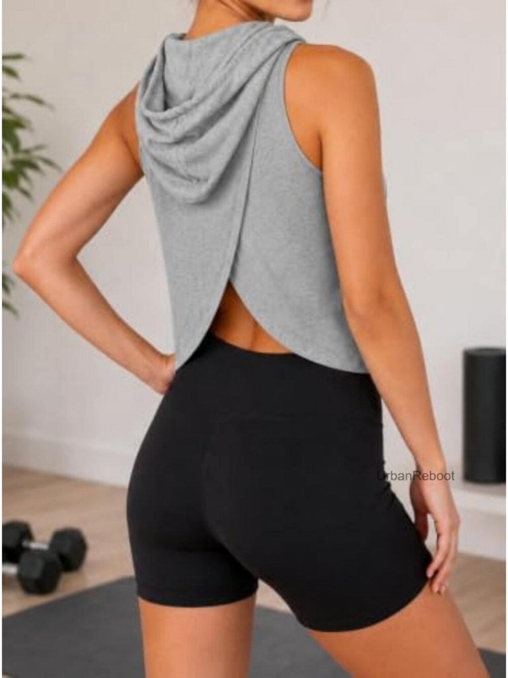 Sleeveless Hoodie Workout Crop Tank Top Crisscross Open Back - Picture 2 of 6